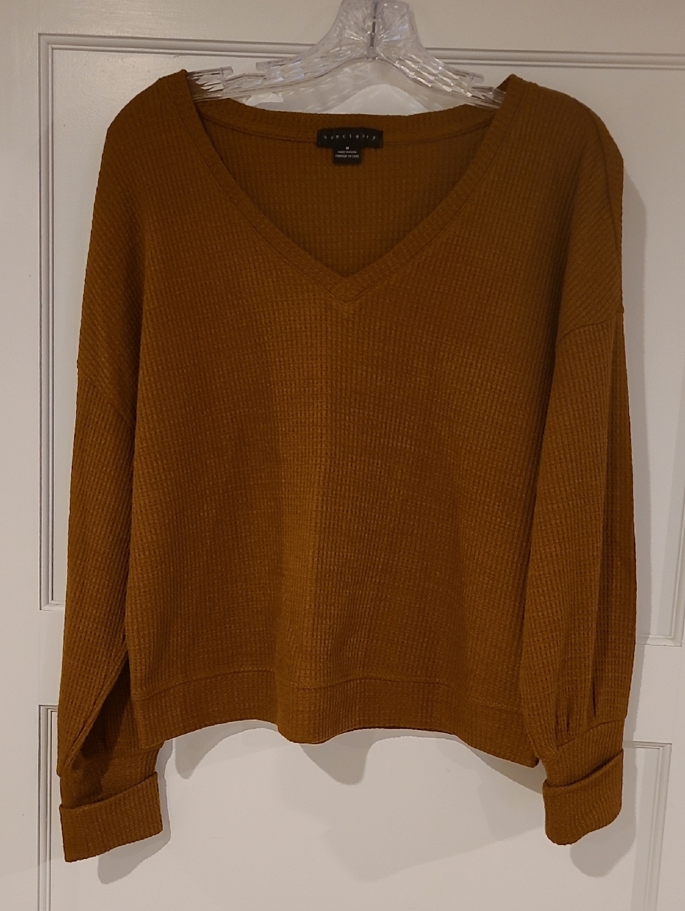 Sanctuary Women's V-Neck Waffle Knit Sweater in Mustard